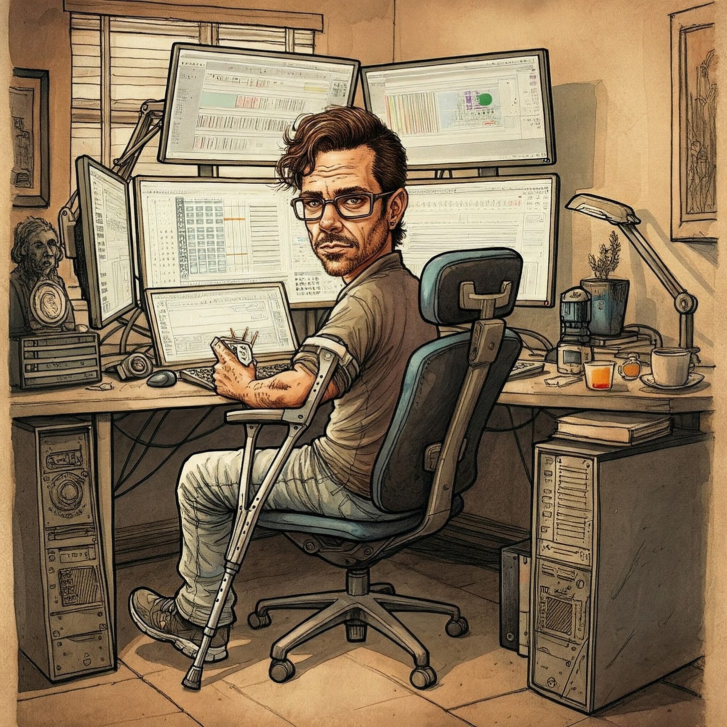 Image of Gabriel Gaudin in his somewhat chaotic cluttered office.