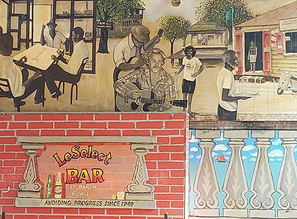 Vintage paintings at Le Select on St. Barth, Caribbean
