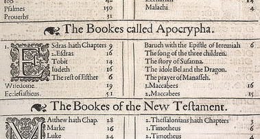 Contents of 1611 King James Bible, showing aporcryphal books.