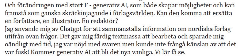 Blaðsíða 3 í heftinu, þar sem ritstjóri lýsir notkun gervigreindar.