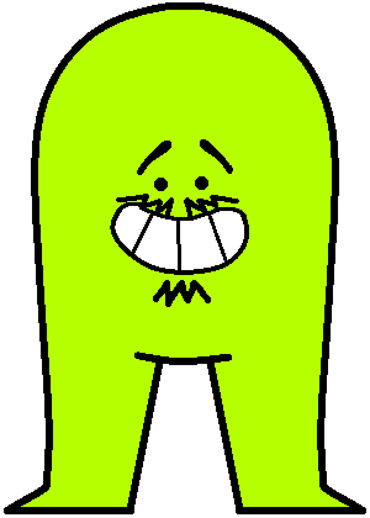 O mascote do Andrecóptero. Verde, careca, sem braços, alegre e com uma barbicha e bigode.