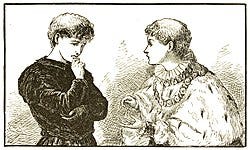 A drawing of two young males. One is dressed in black, the other in royal garments. A drawing of two young males. One is dressed in black, the other in royal garments.