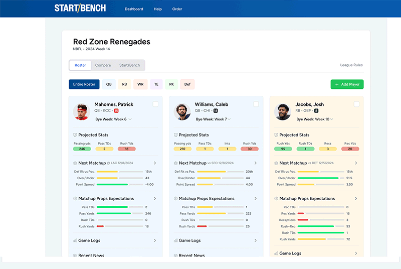 Start/Bench - Set smarter lineups