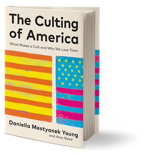 Book titled 'The Culting of America' with colorful design on a white background Book titled 'The Culting of America' with colorful design on a white background