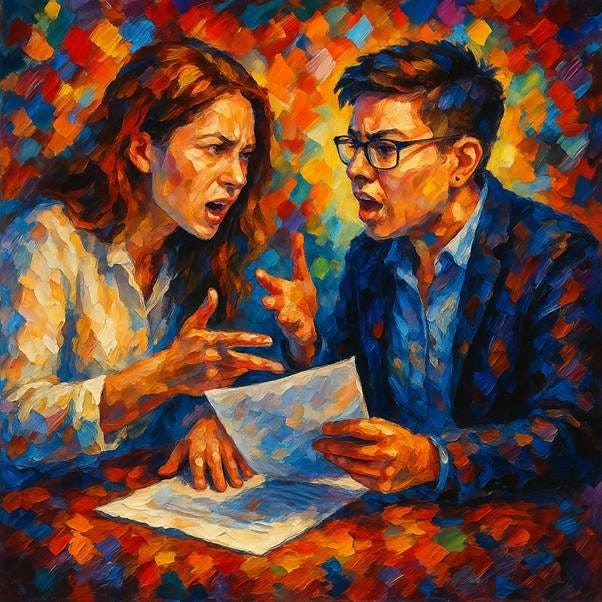 A painting of two people talking

AI-generated content may be incorrect.