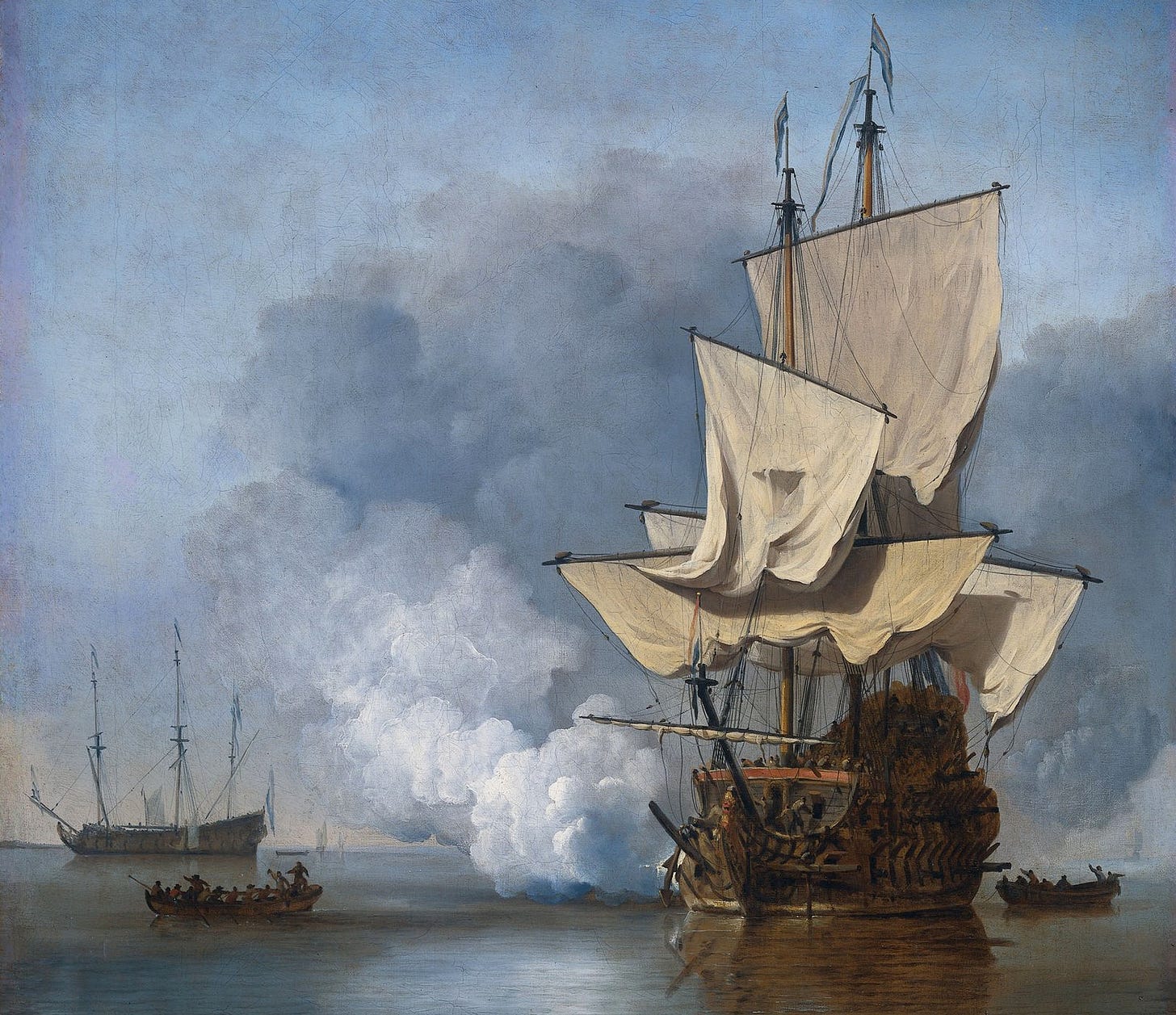 Painting of a ship firing a salute