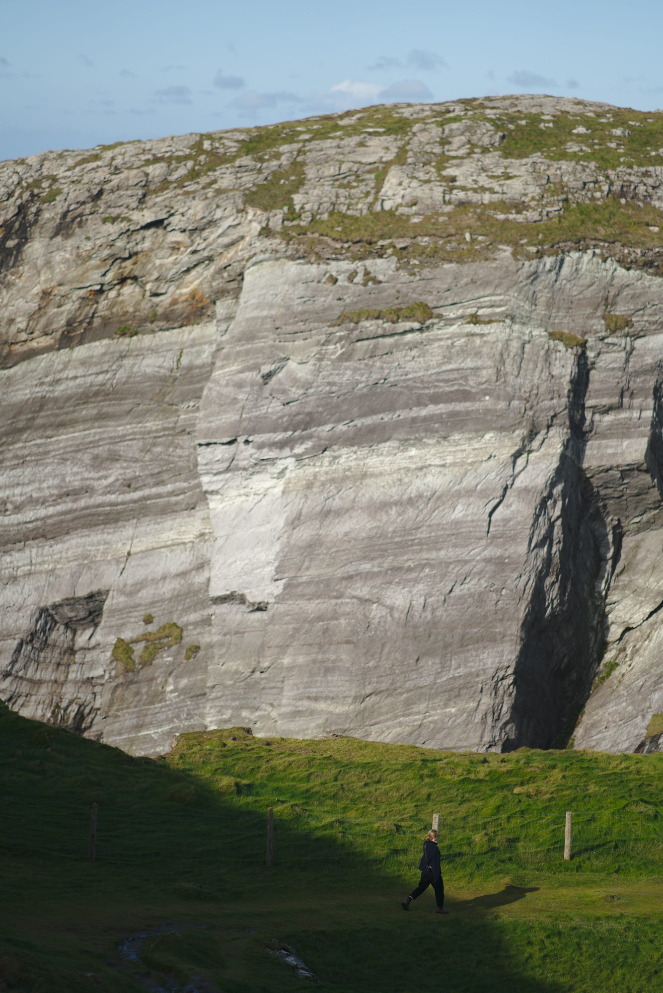 Walking among giant cliffs and seascapes at Three Castle Head, Ireland.