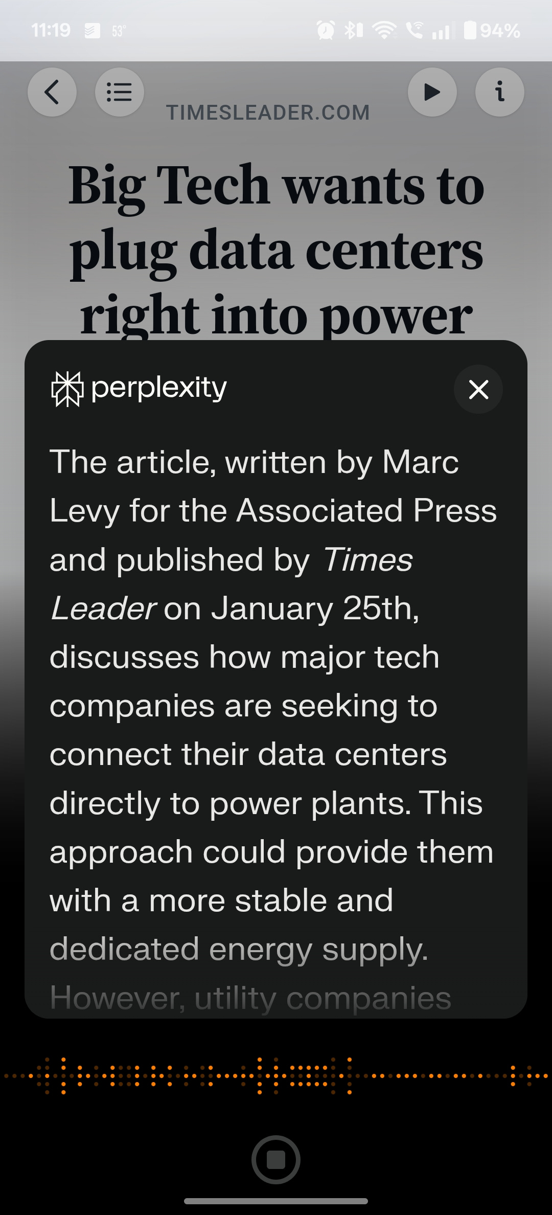 Perplexity Assistant summarize powerplants and AI article