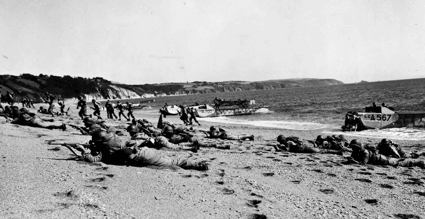 US soldiers on the beach in Devon County (UK) during Operation Tiger, main exercise before Overlord. 749 soldiers died in friendly fire incidents and german incursion. The maps for Overlord were lost in the sea. The shame led to exercise being kept secret for 50 years. April 1944 US soldiers on the beach in Devon County (UK) during Operation Tiger, main exercise before Overlord. 749 soldiers died in friendly fire incidents and german incursion. The maps for Overlord were lost in the sea. The shame led to exercise being kept secret for 50 years. April 1944