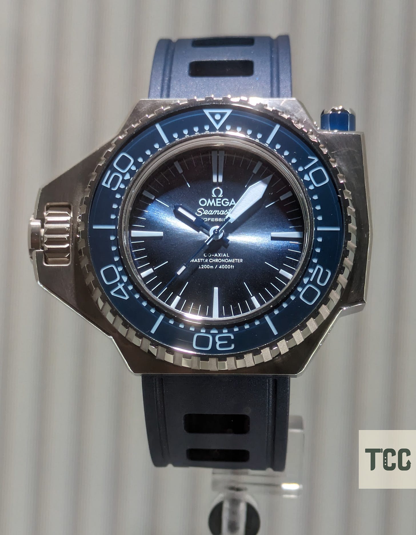 A close-up of an OMEGA Ploprof.