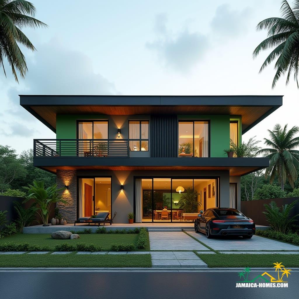 Design a single-level, affordable modern Jamaican home in the Caribbean. 