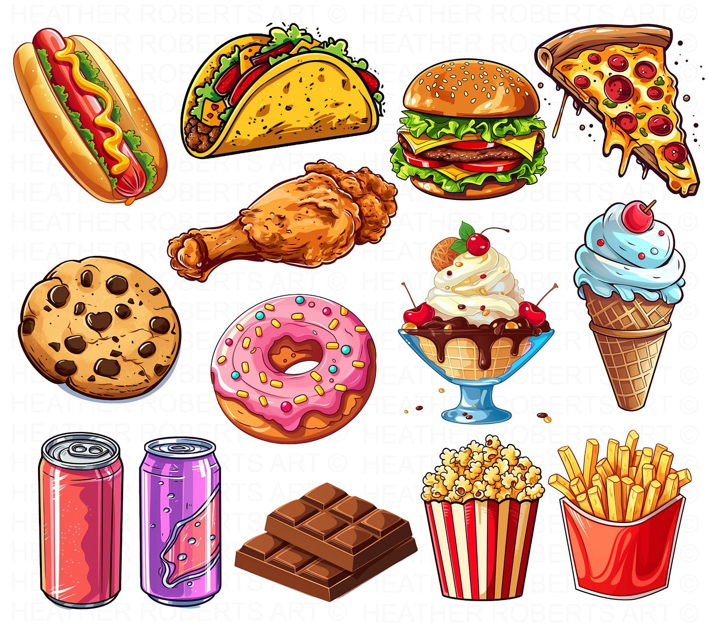 Junk Food Clipart Set, Fast Food Clipart Set, Burger PNG, Pizza PNG, Tacos  Png, Hotdog Sandwich Png, Ice Cream Png, Chocolate Png, Donut PNG - Etsy