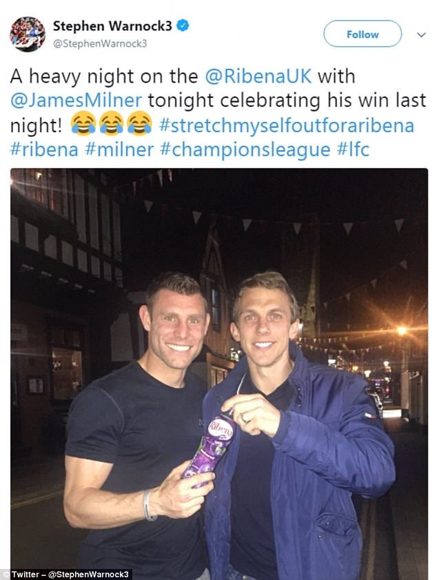 James Milner stays true to his word by celebrating with a bottle Ribena |  Daily Mail Online