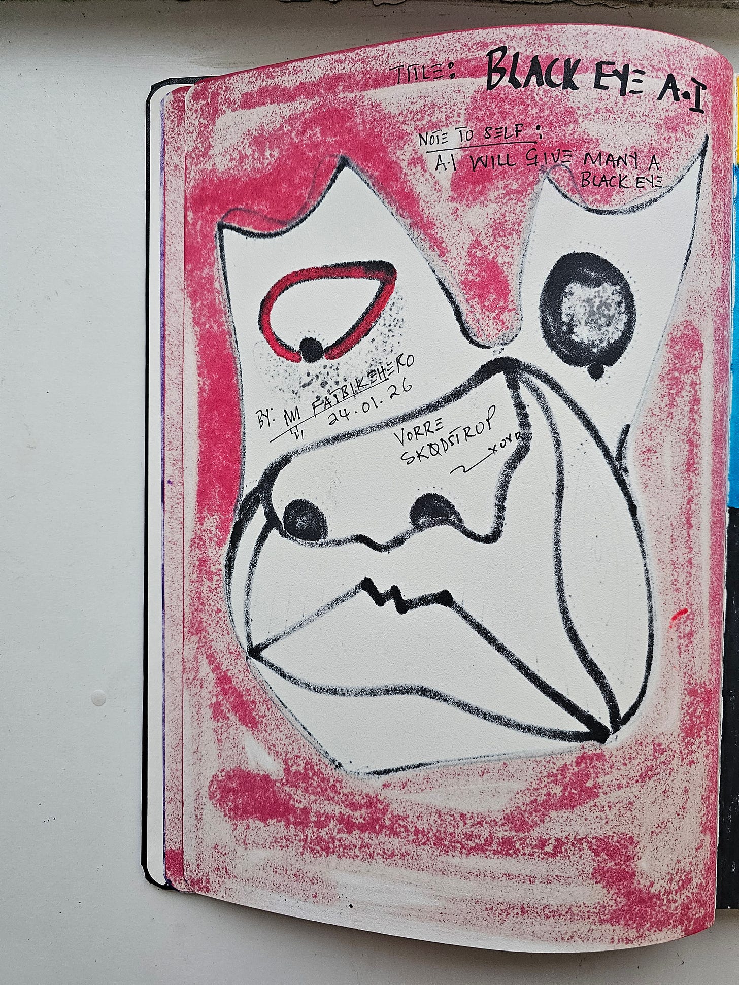 The conceptual framework: Handwritten notes from the artist's studio in Vorre Skødstrup, dating the piece to January 24, 2026.