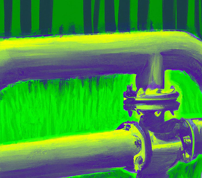 Natural gas companies typically pay massive dividends. A natural gas pipeline on a green background.
