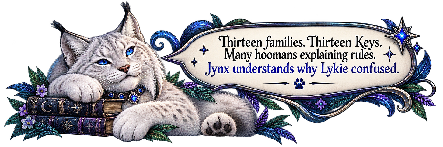 Jynx Speaking - Thirteen Keys. Many hoomans explaining rules. Jynx understands why Lykie confused. Jynx Speaking - Thirteen Keys. Many hoomans explaining rules. Jynx understands why Lykie confused.