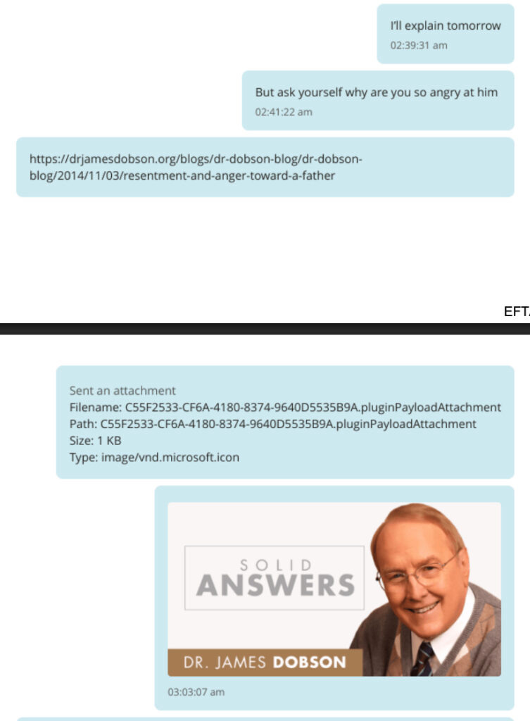 DOJ Epstein files showing Jeffrey Epstein sending a victim a link to a James Dobson article about anger toward a father DOJ Epstein files showing Jeffrey Epstein sending a victim a link to a James Dobson article about anger toward a father