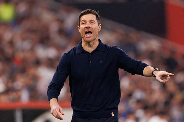 Real Madrid Head Coach Xabi Alonso gestures during the Spanish Super Cup Semi-Final match between Real Madrid and Atletico de Madrid at King Abdullah...