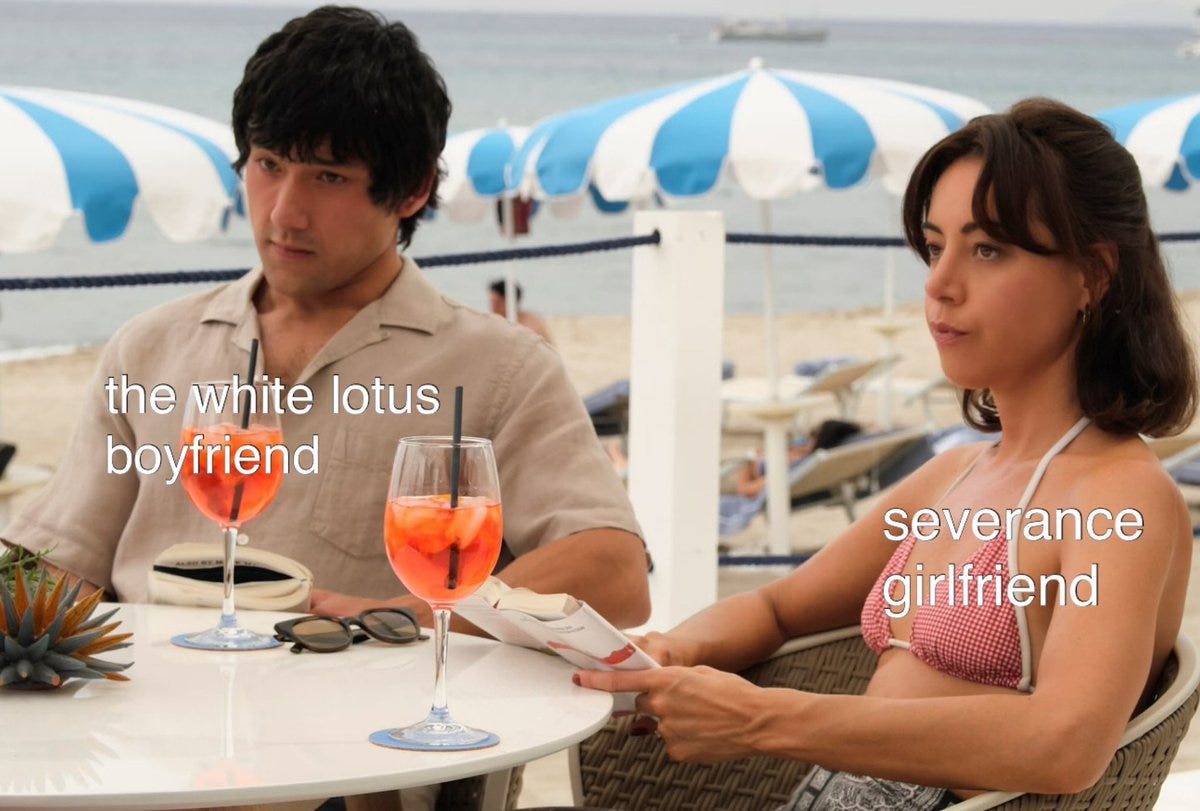 kyaa on X: "i'm the white lotus girlfriend, who wants to be my severance  girlfriend 😭😭" / X