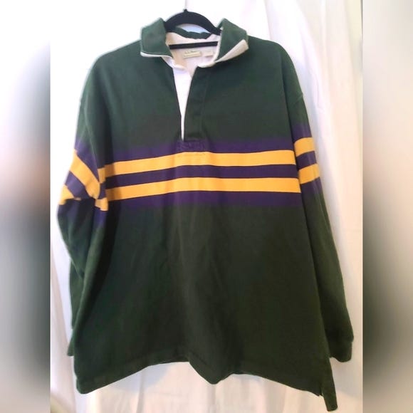 Vintage 90s LL Bean Rugby Shirt - Forest Green size large - Picture 1 of 6