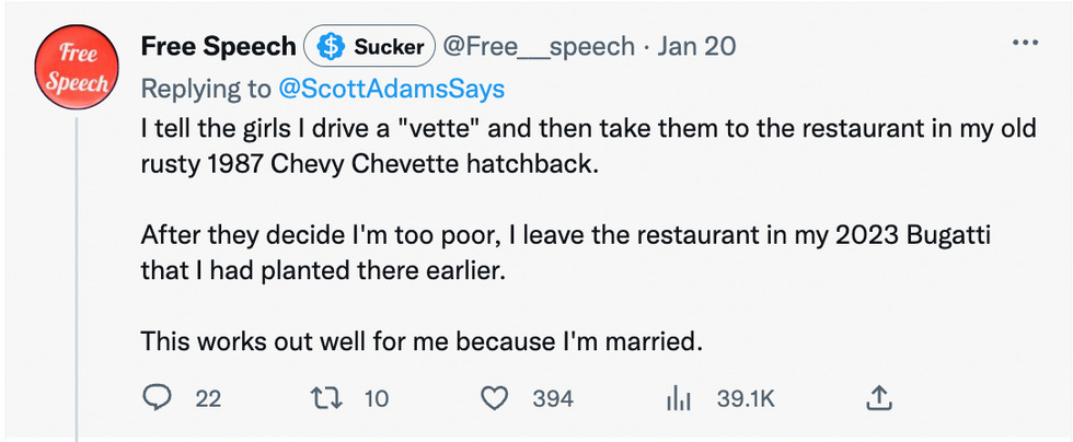 I tell the girls I drive a "vette" and then take them to the restaurant in my old rusty 1987 Chevy Chevette hatchback.  After they decide I'm too poor, I leave the restaurant in my 2023 Bugatti that I had planted there earlier.  This works out well for me because I'm married.