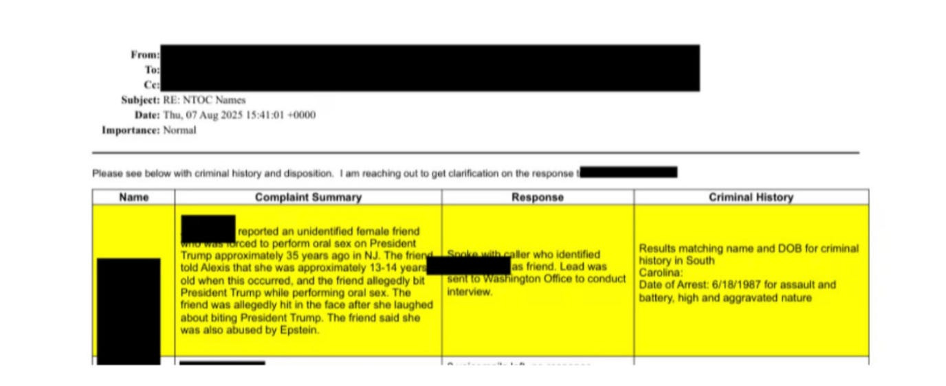 FBI report of witness testimony against Trump claiming she was a young child who bit his penis after being forced into oral sex FBI report of witness testimony against Trump claiming she was a young child who bit his penis after being forced into oral sex