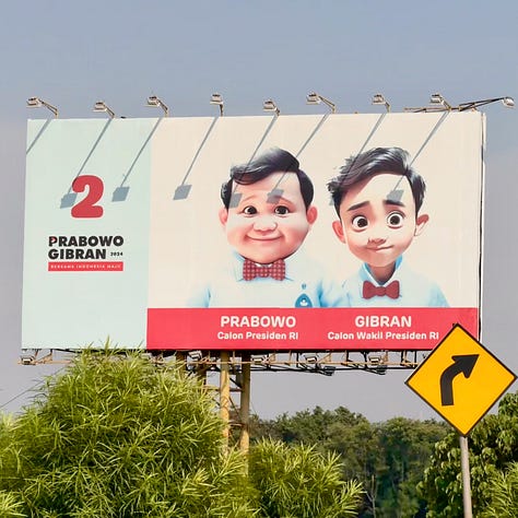 Variants of the gemoy meme on billboards in Jakarta.
