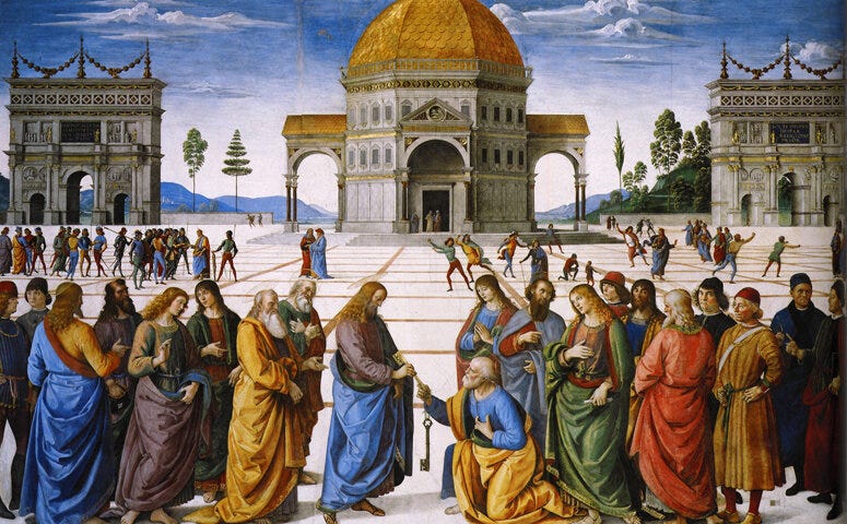 Christ Handing the Keys of the Kingdom to Peter (1481-1482) by Pietro Perugino, Sistine Chapel