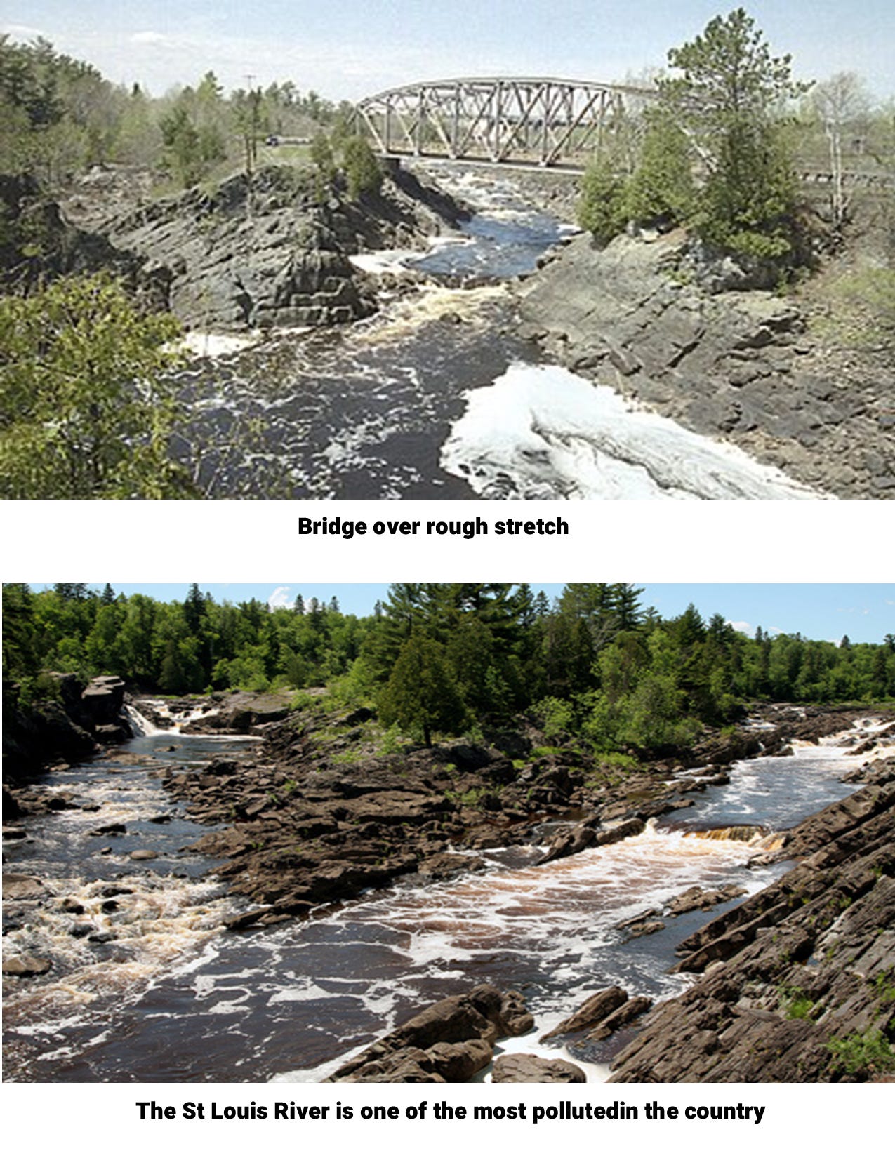 Bridge over rapids and image of rapids MNDNR