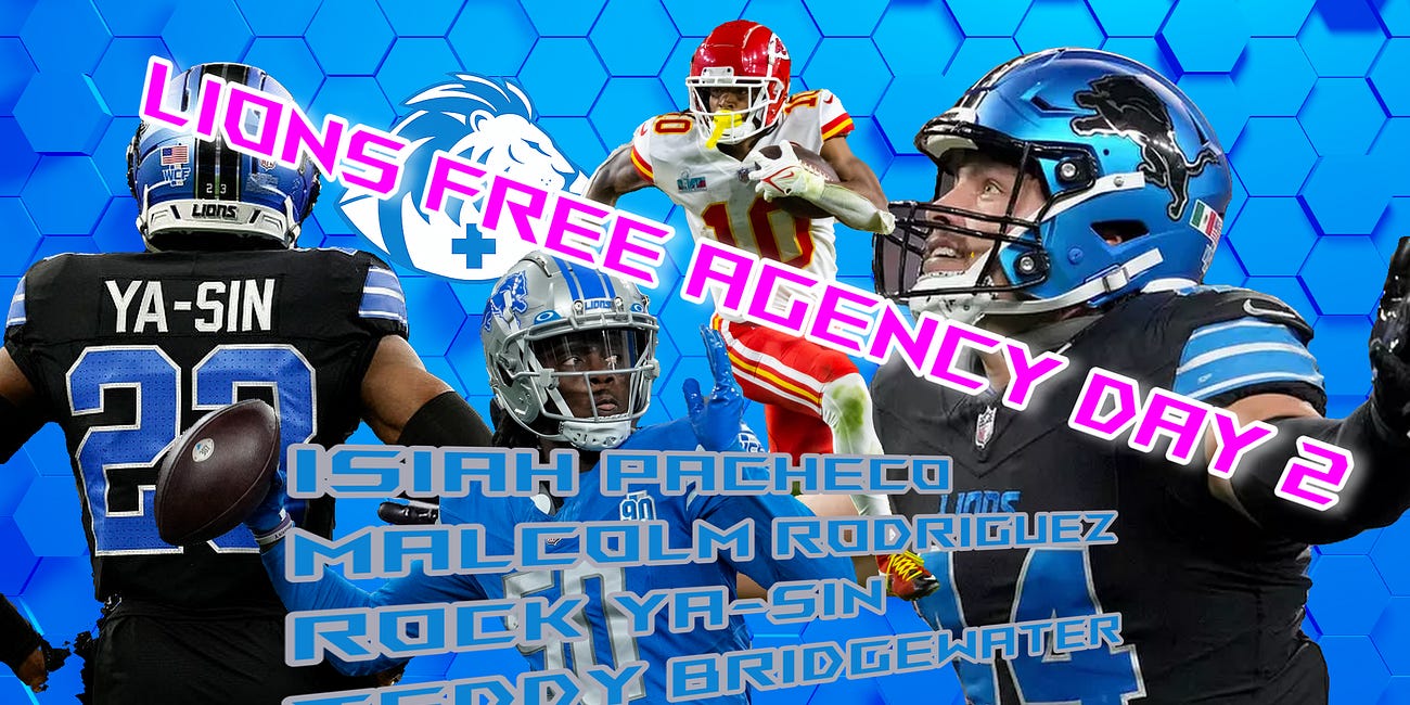 Lions Free Agency 2026 medical review: Isiah Pacheco RB, Malcolm Rodriguez LB, Teddy Bridgewater QB, Rock Ya-Sin CB