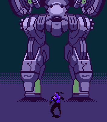 A gif that pans the camera upward from a small Snake to the encompass the entirety of Metal Gear