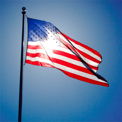 Blue Sky Sun With American Flag Waving