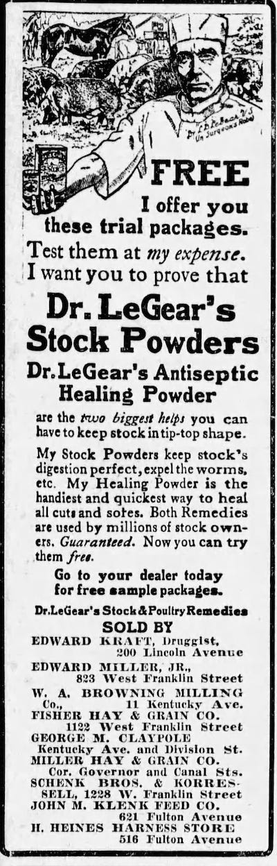 Ad for antiseptic healing powder Evansville Courier and Press, Evansville Indiana, Friday, Apr 19, 1918, page 17.