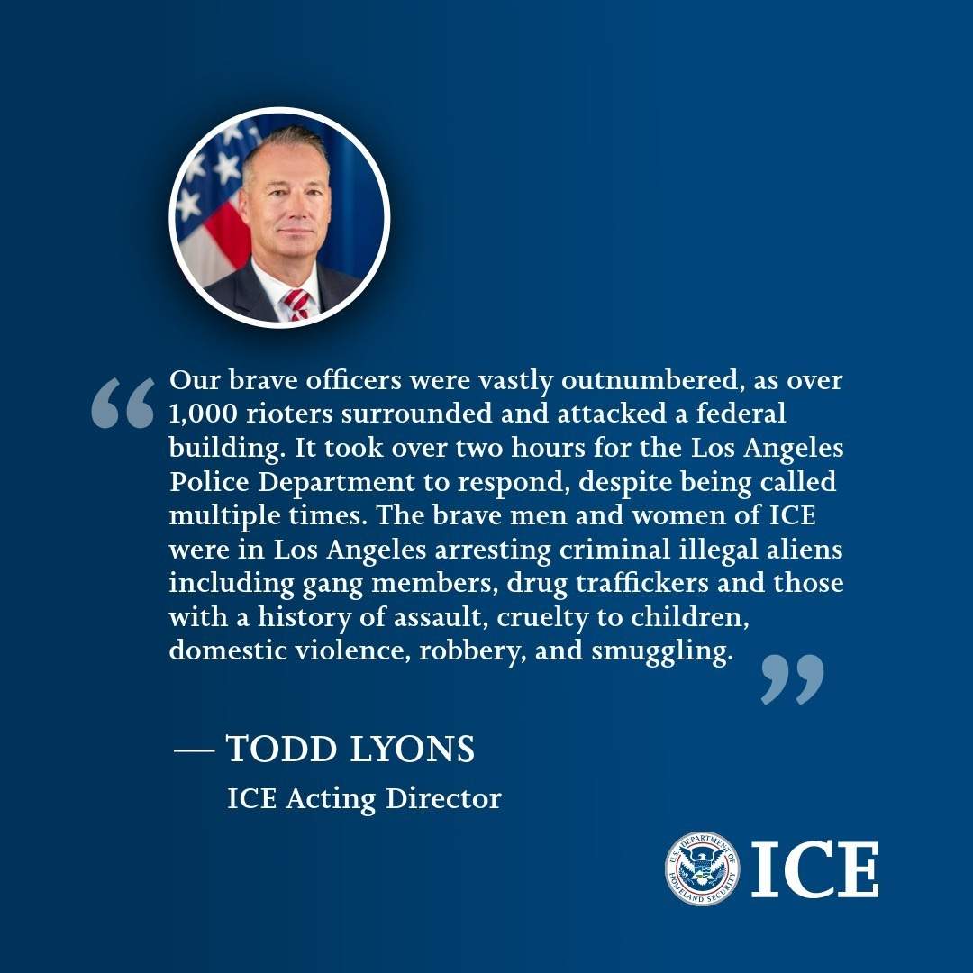 Statement by US Immigration & Customs Enforcement Acting Director Todd Lyons (via x.com)