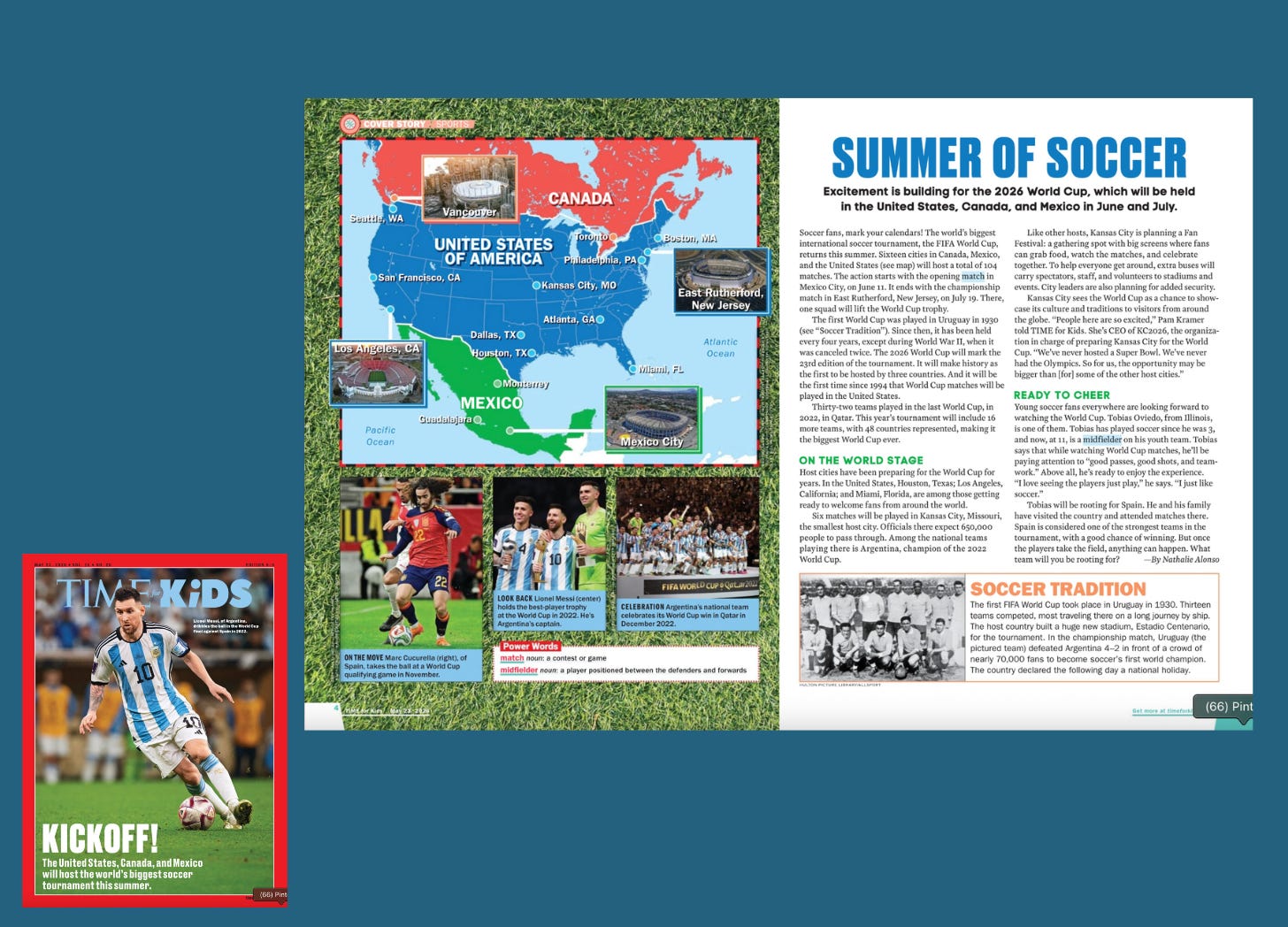 time for kids cover and world cup spread