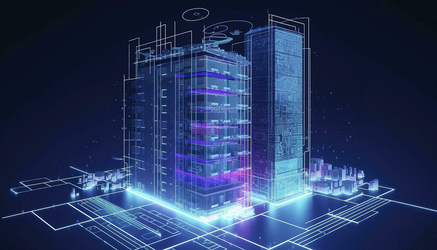 Development architecture computer systems of a smart building. Design  modern building construction with ai controls. Project smart house  construction with artificial intelligence, generate ai 25433428 Stock Photo  at Vecteezy