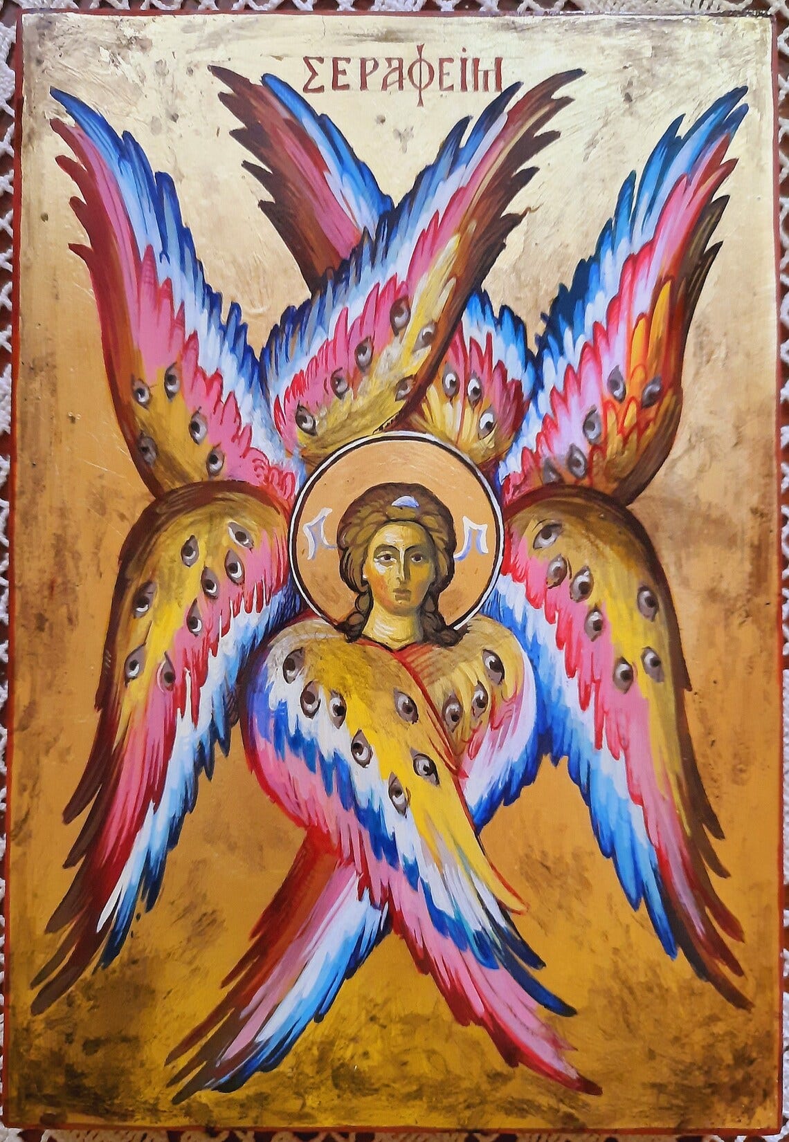 SERAPHIM, Byzantine icon painted on wood, 20 x 30 cm, MADE to ORDER image 1 SERAPHIM, Byzantine icon painted on wood, 20 x 30 cm, MADE to ORDER image 1