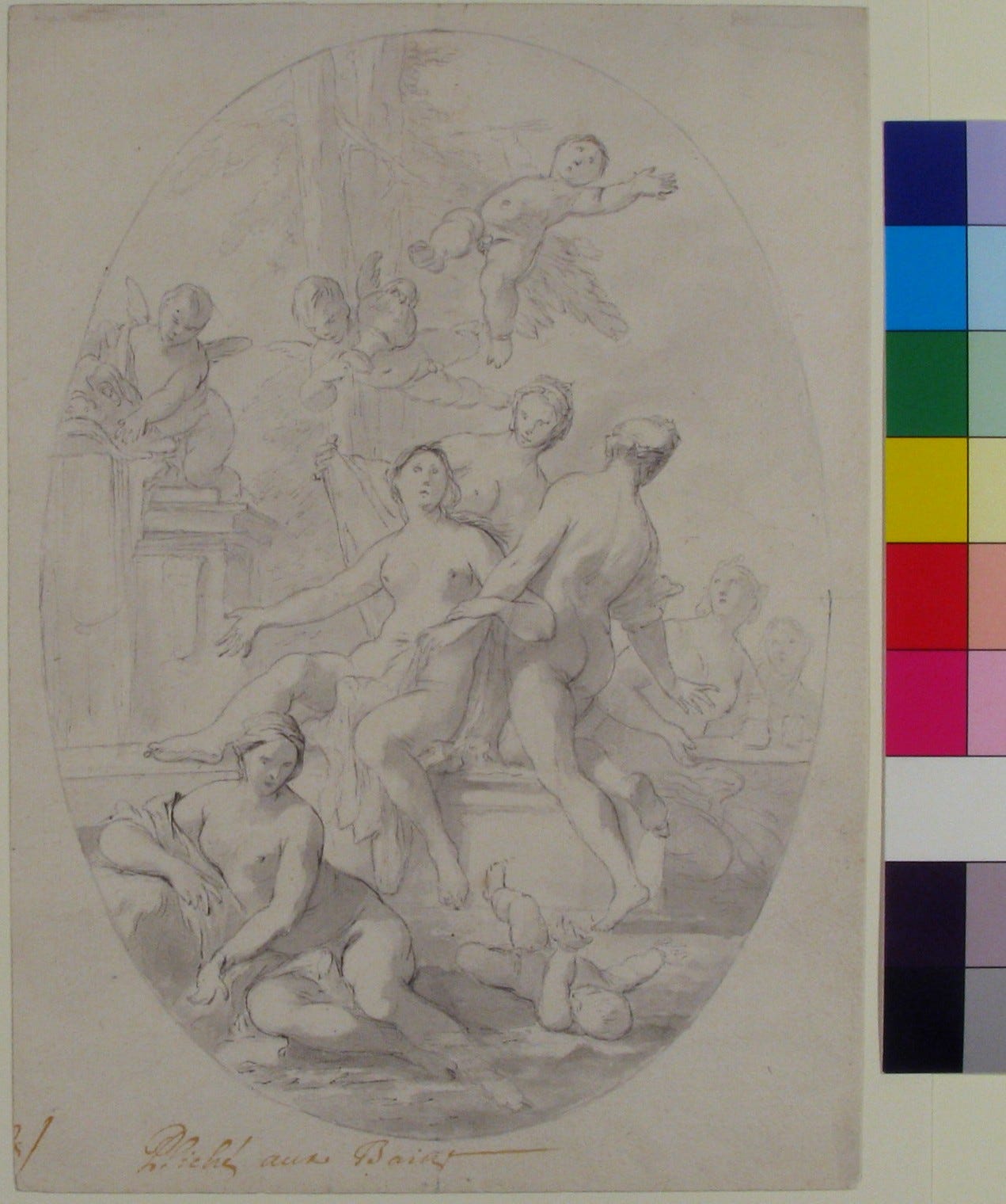 Frederic Leighton painting The Bath of Psyche, a standing classical female figure Frederic Leighton painting The Bath of Psyche, a standing classical female figure
