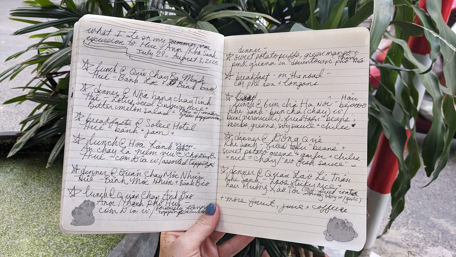 handwritten notes on the food