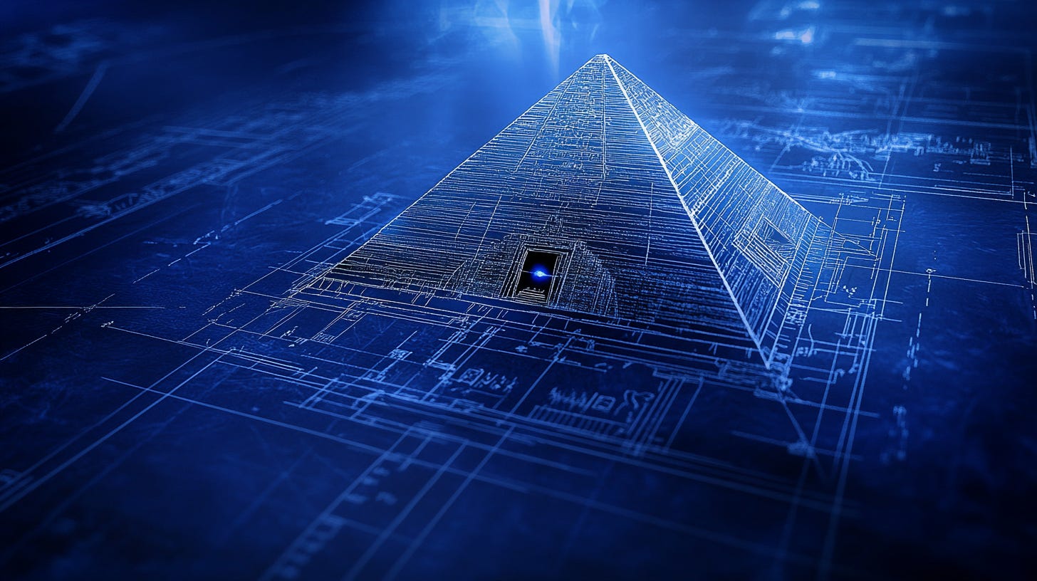 A schematic drawing of the Great Pyramid in Giza. A schematic drawing of the Great Pyramid in Giza.