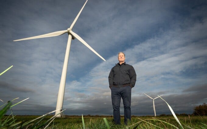 Labour Party leader Sir Keir Starmer visits an on-shore wind farm near Grimsby 