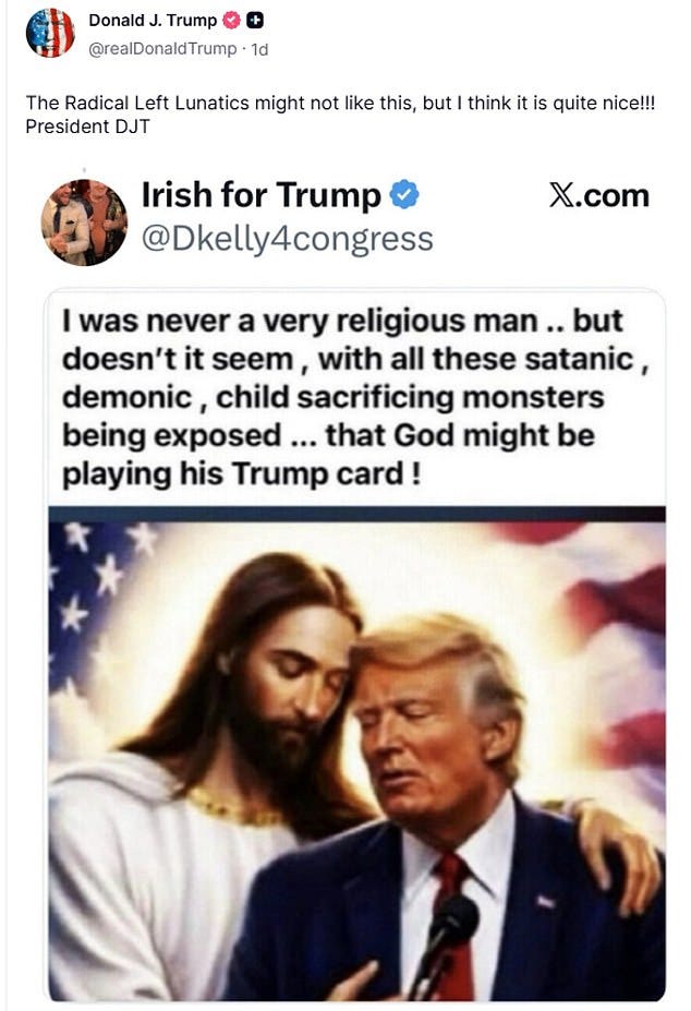Carlson called out a Truth Social post from Trump on Thursday showing him being embraced by Jesus, which Carlson said mimicked warnings from the Bible