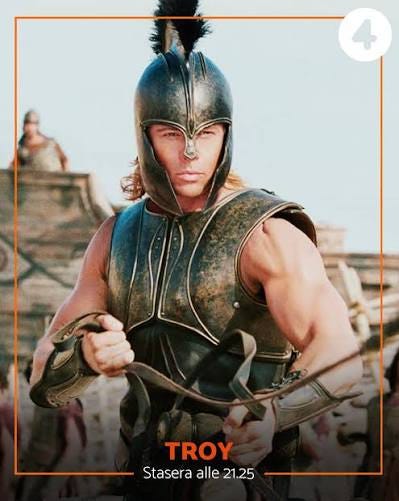 Un fantastico Brad Pitt vi dà appuntamento sul campo di battaglia in “Troy”,  stasera alle 21.25 su #Rete4