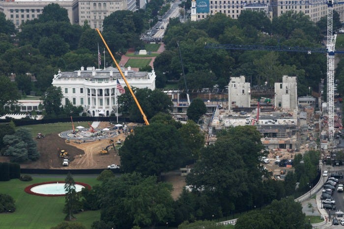 The helipad and ballroom under construction at the White House. The helipad and ballroom under construction at the White House.