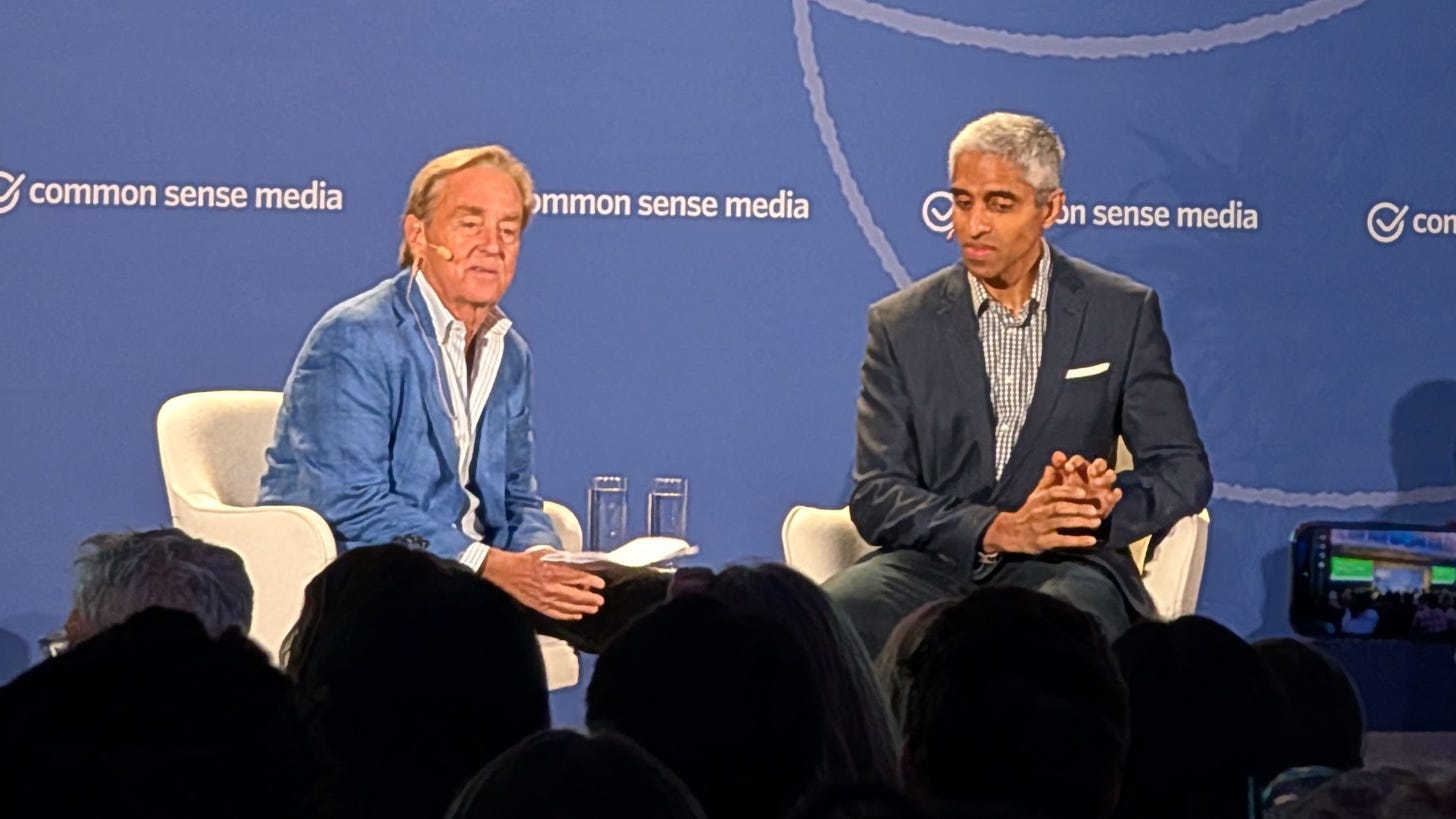 Jim Steyer and Dr. Vivek Murthy seated in conversation on stage Jim Steyer and Dr. Vivek Murthy seated in conversation on stage