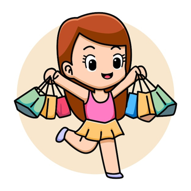 Premium Vector | Cute shopping girl cartoon illustration Premium Vector | Cute shopping girl cartoon illustration