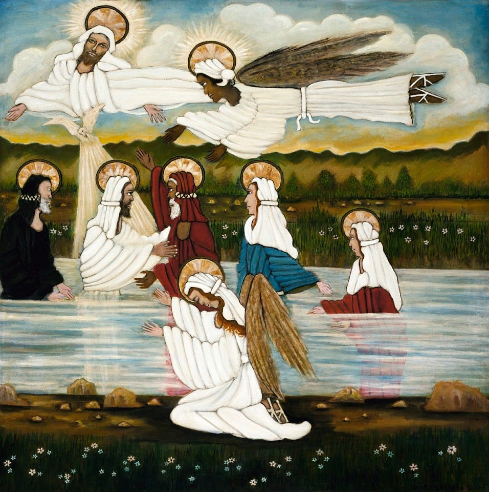 Lorenzo Scott, Baptism of Jesus, 1987, oil on canvas, Smithsonian American Art Museum, Gift of Jane and Bert Hunecke, 1994.52