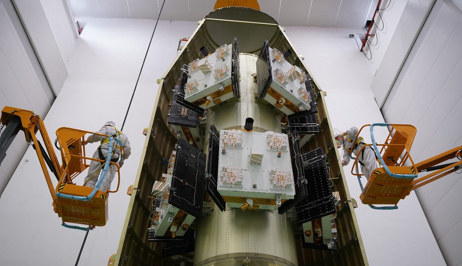 Eleven satellites for Geespace’s Future Mobility Constellation being prepared to launch via a Long March 2C in February 2024.