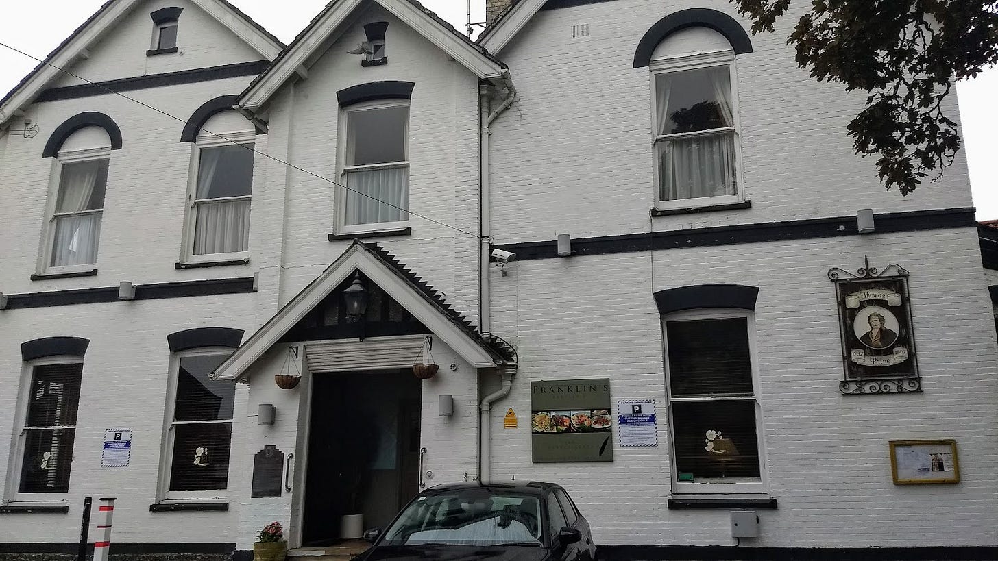Thomas Paine Hotel, Thetford, England, two story white building