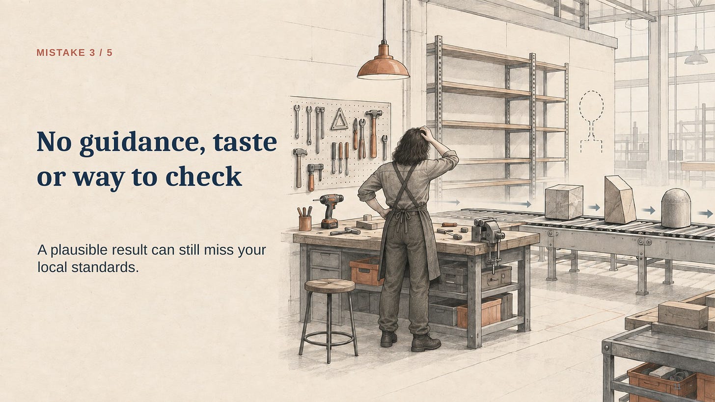 An agent needs guidance, taste, and a way to check against local standards. An agent needs guidance, taste, and a way to check against local standards.